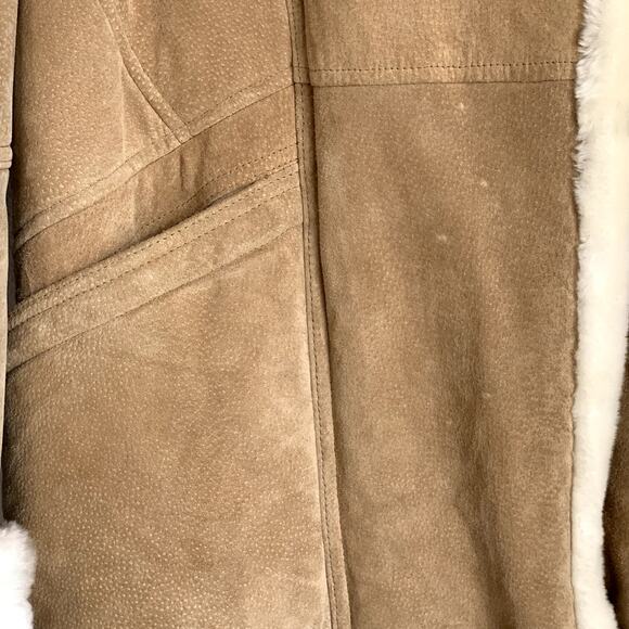 Wilsons Leather Shearling Fleece Faux Fur Lined Suede Leather Coat in Tan - Picture 6 of 16